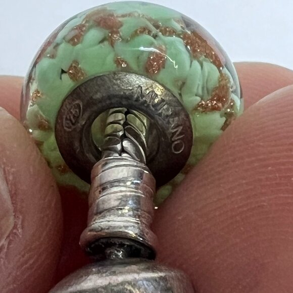 Authentic Pandora Ale Sterling Silver Snake Bracelet w/ Italy Murano Glass Charm - Picture 8 of 13